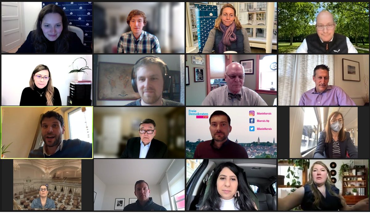 AspenGermany's tweet photo. This week we kicked off the 2nd program year of our Laboratories of Democracy Initiative, our transatlantic exchange program for 🇩🇪🇺🇸state legislators, with a virtual get-together. We look forward to many more exciting discussions &amp; our 1st visit to Schwerin, MV, next month! 🎉 https://t.co/BJnyJW35DT