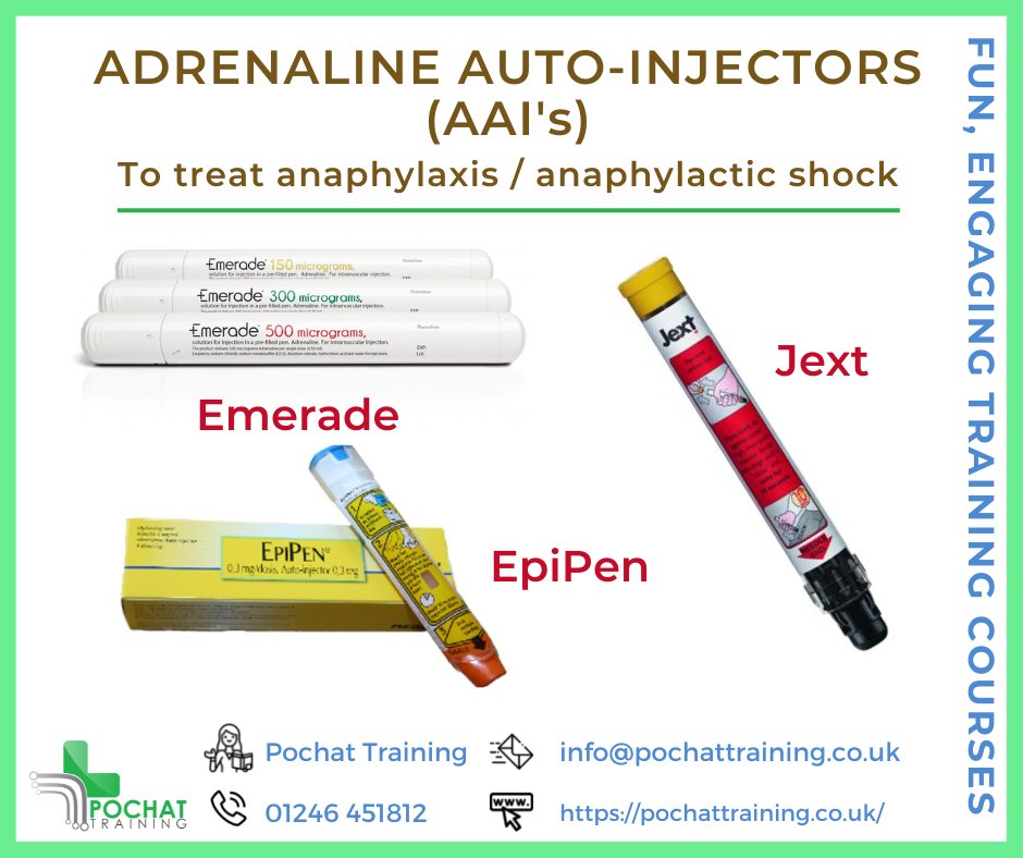 An Adrenaline Auto-Injector contains #adrenaline, to be given to someone in #AnaphylacticShock

There are three types in use in the UK 
💉 #EpiPen
💉 #Jext
💉 #Emerade

#WorldHealthDay #Anaphylaxis #Allergies #AnaphylaxisTraining #Chesterfield #Derby #Derbyshire #Sheffield