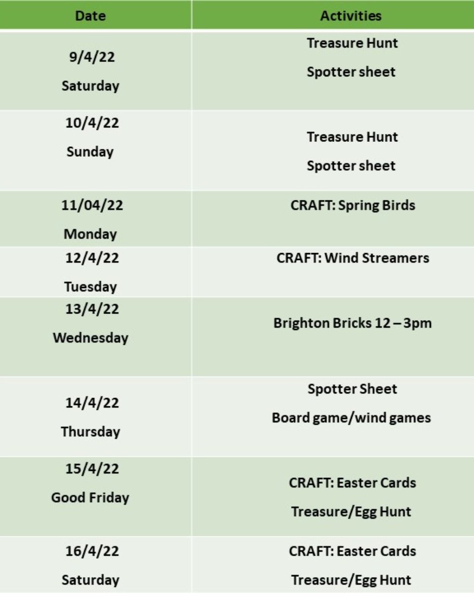 RampionVC's tweet photo. Here are the timetables for our Easter activities. 

#rampionvisitorcentre #easterholidays #schoolsout #spring #renewables #windpower #cleanenergy https://t.co/vXyxpWx3te