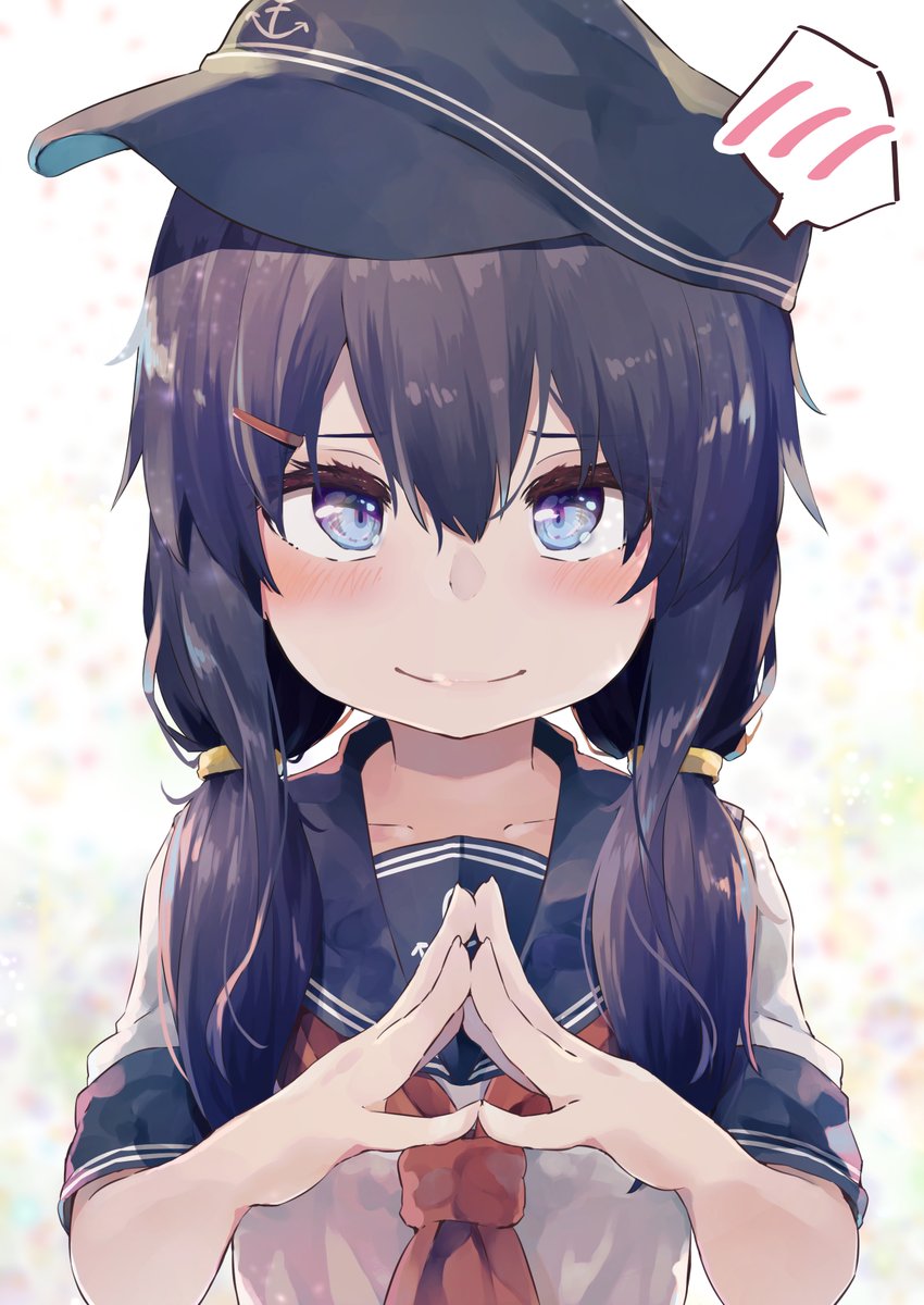 akatsuki (kancolle) 1girl solo school uniform hat serafuku long hair alternate hairstyle  illustration images