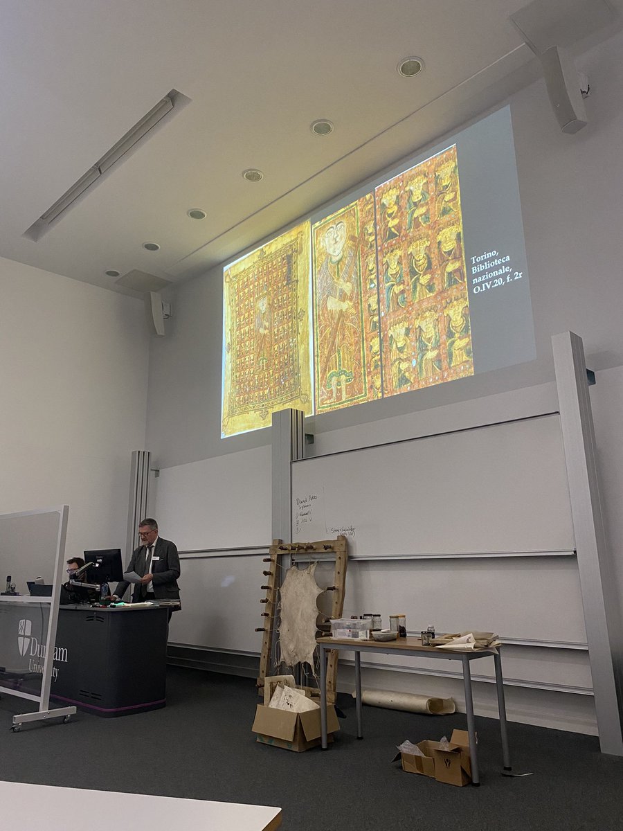 HLStn's tweet photo. Bernard Meehan proving what new pictures, even iPhone pictures, can do to help us understand manuscript images and recovering fire damage and the distortion of age. #iiac9 https://t.co/VoeWPqXshn