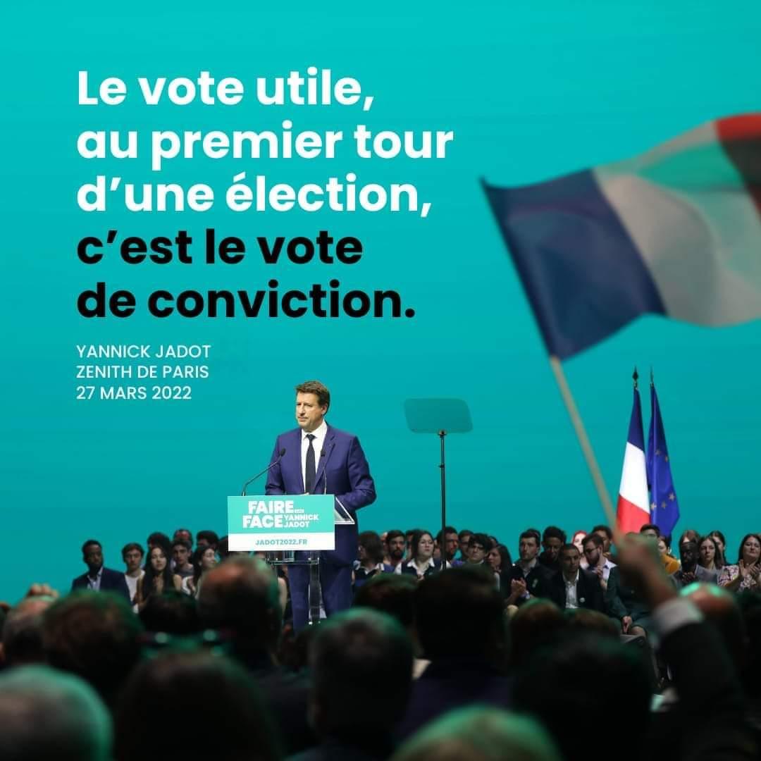 pchaimovitch's tweet photo. La candidature de Yannick Jadot est une candidature d'espoir, pour le climat, le vivant, la paix, la dignité, la justice, la solidarité, pour vivre mieux ensemble. Le 10 avril votons Yannick Jadot #FaireFace #jadot2022 https://t.co/rVVpnWpjM8