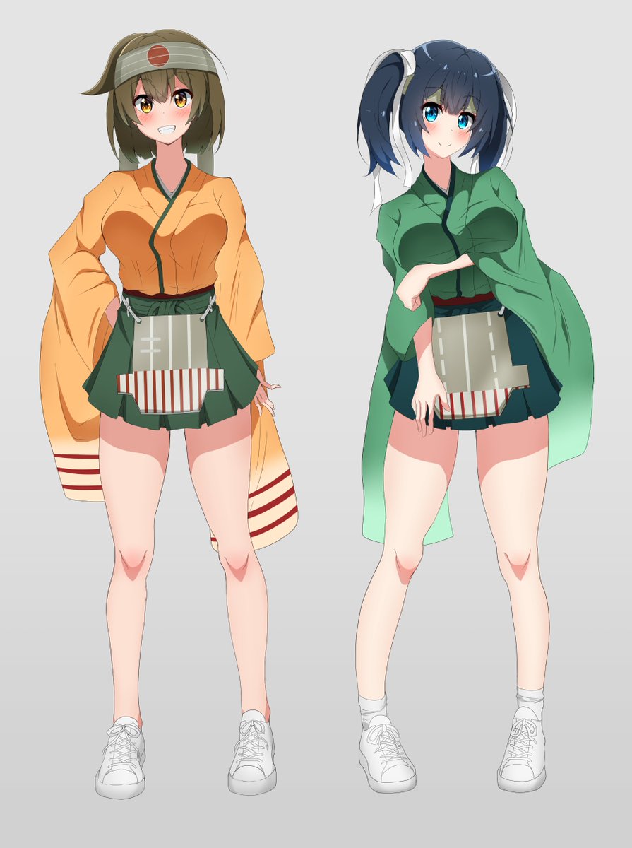 hiryuu (kancolle) ,souryuu (kancolle) multiple girls japanese clothes hakama green hakama 2girls hakama skirt hakama short skirt  illustration images