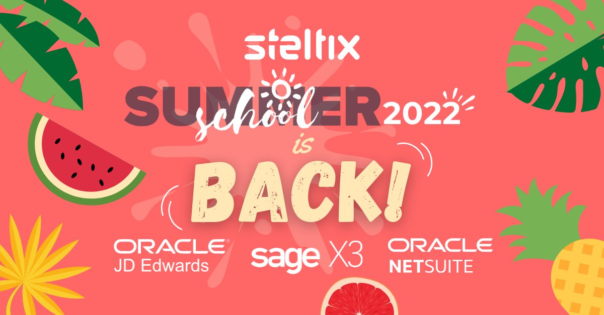 Summer School 2022 for JD Edwards EnterpriseOne, NetSuite and Sage X3 is back! 🍉

🗓  11th of July until 19th of August 2022
📍  Virtual &amp; in-person sessions (stay tuned!)

Click below and get the schedule in your Inbox 👇🏽
#training #jde #netsuite #sagex3
steltix.com/global-centre-…