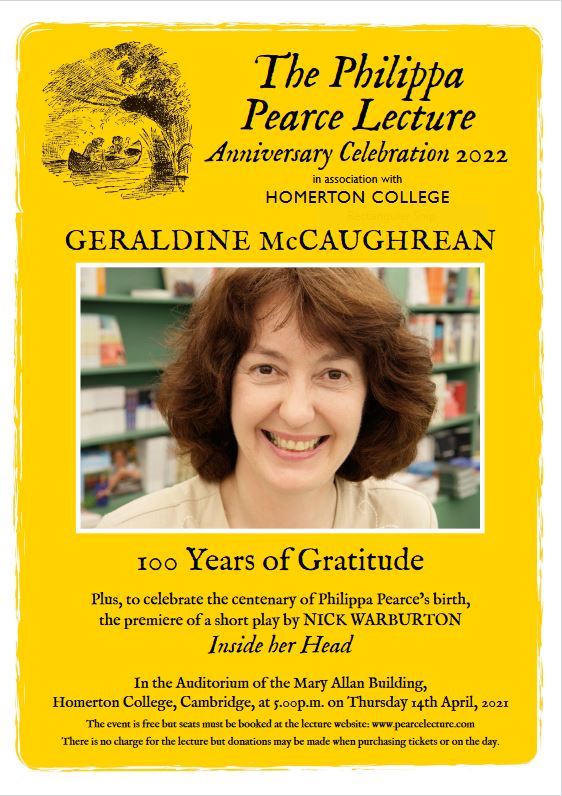 #Next week is The Philippa Pearce Centenary Lecture ‘100 years of gratitude’ by double-Carnegie-Medal winner, @GMcCaughrean. We look forward to welcoming you to @HomertonCollege. #reading Register here: pearcelecture.com/booking/