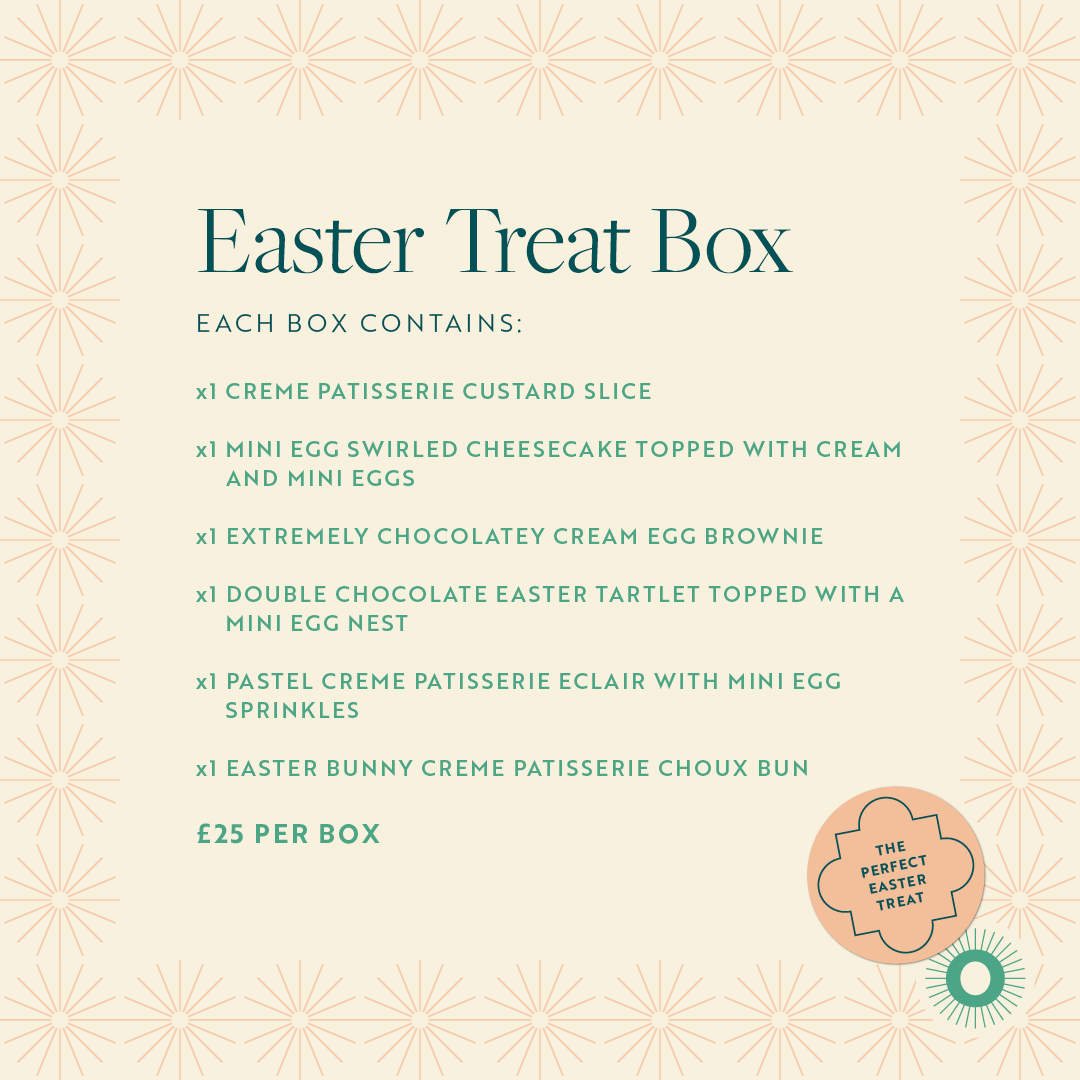 EASTER TREATS 🐣🐰

Spring has sprung and we’re ready to show you our delicious Easter treats. Gift them or treat yourself to a box (we won’t tell!)

Each treat box is £25 and contains x6 of our Easter themed treats!

Order yours by emailing hello@ostuni.co.uk 👋🏻