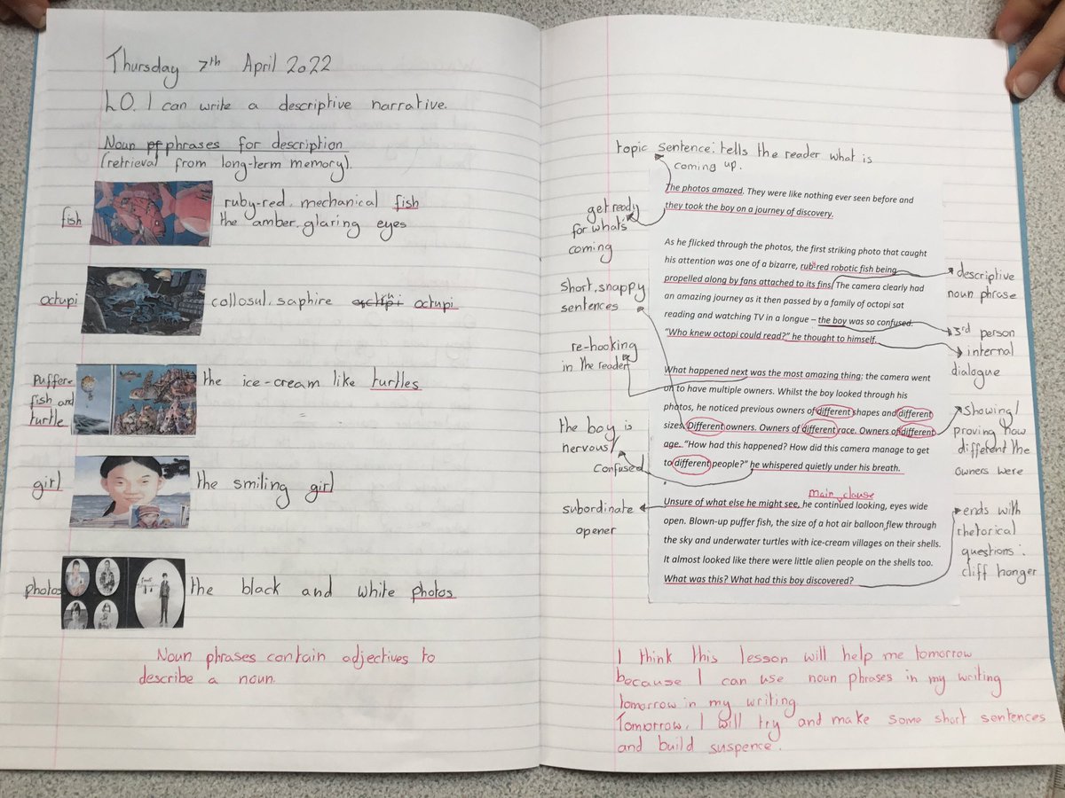 AnstonBrook's tweet photo. Y5 retrieved previous used noun phrases for description before analysing and โpulling apartโ an example narrative #readingintowriting #writers #reading https://t.co/l48gCuJbmw