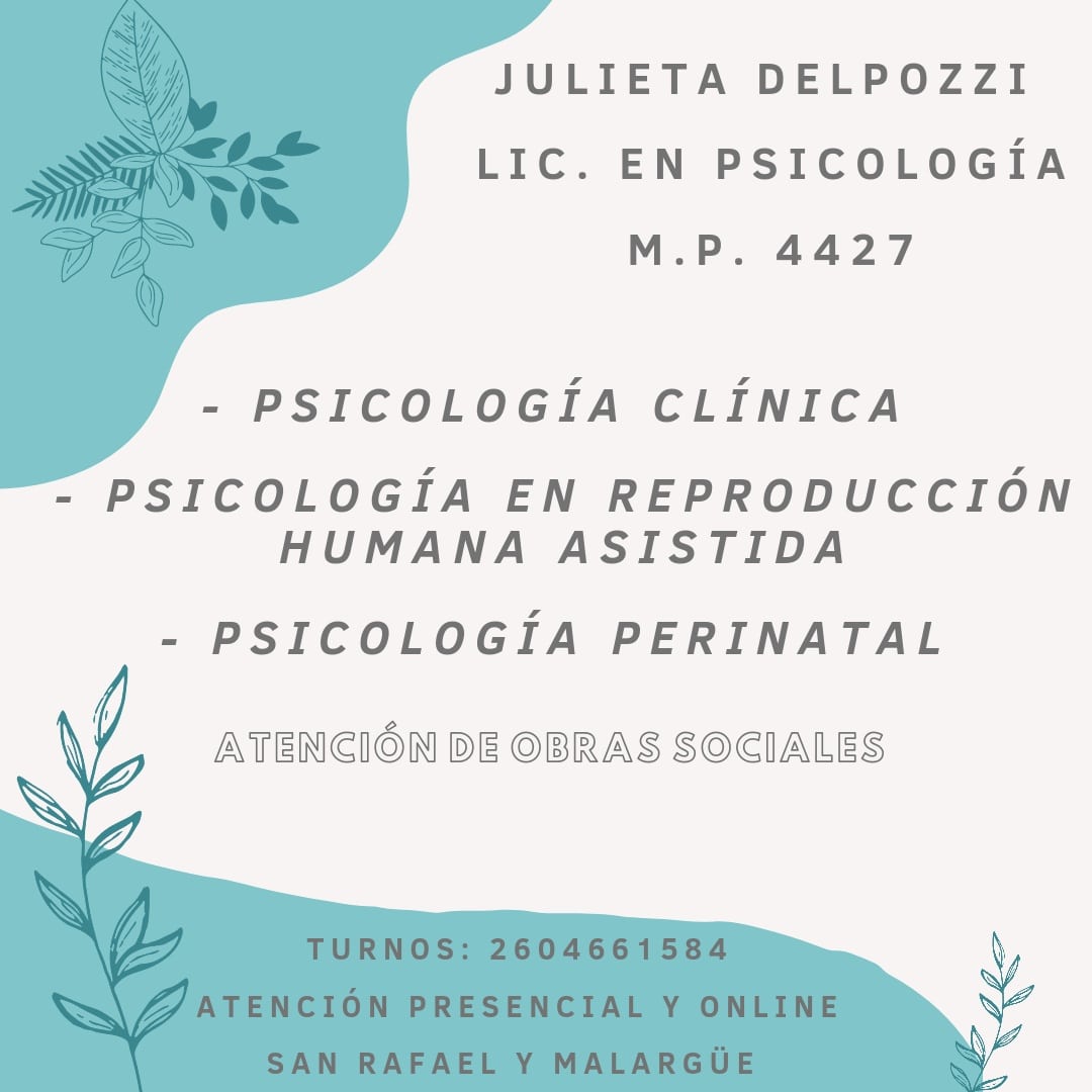 JulietaDelpozzi's tweet photo. ▫️Atención de obras sociales.
▫️Atención presencial y online.
▫️Turnos al 2604661584
▫️San Rafael y Malargüe.
▫️Pueden seguir mi página de Instagram y Facebook @licjulietadelpozzi 

#Psicología #psicologiaperinatal #reproduccionhumanaasistida #saludmental #atenciónpsicológica https://t.co/pzWaw8IV2f