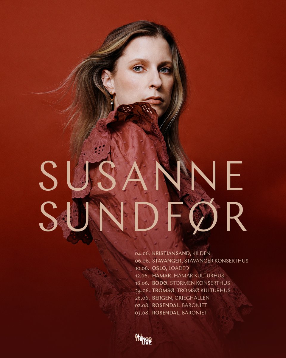 This summer sees Susanne Sundfør embark on a long-awaited tour across Norway, offering unique and improvised concert experiences featuring new material. Pre-sale tickets are live now with general tickets on-sale from April 8th susannesundfor.lnk.to/summer-tourTw