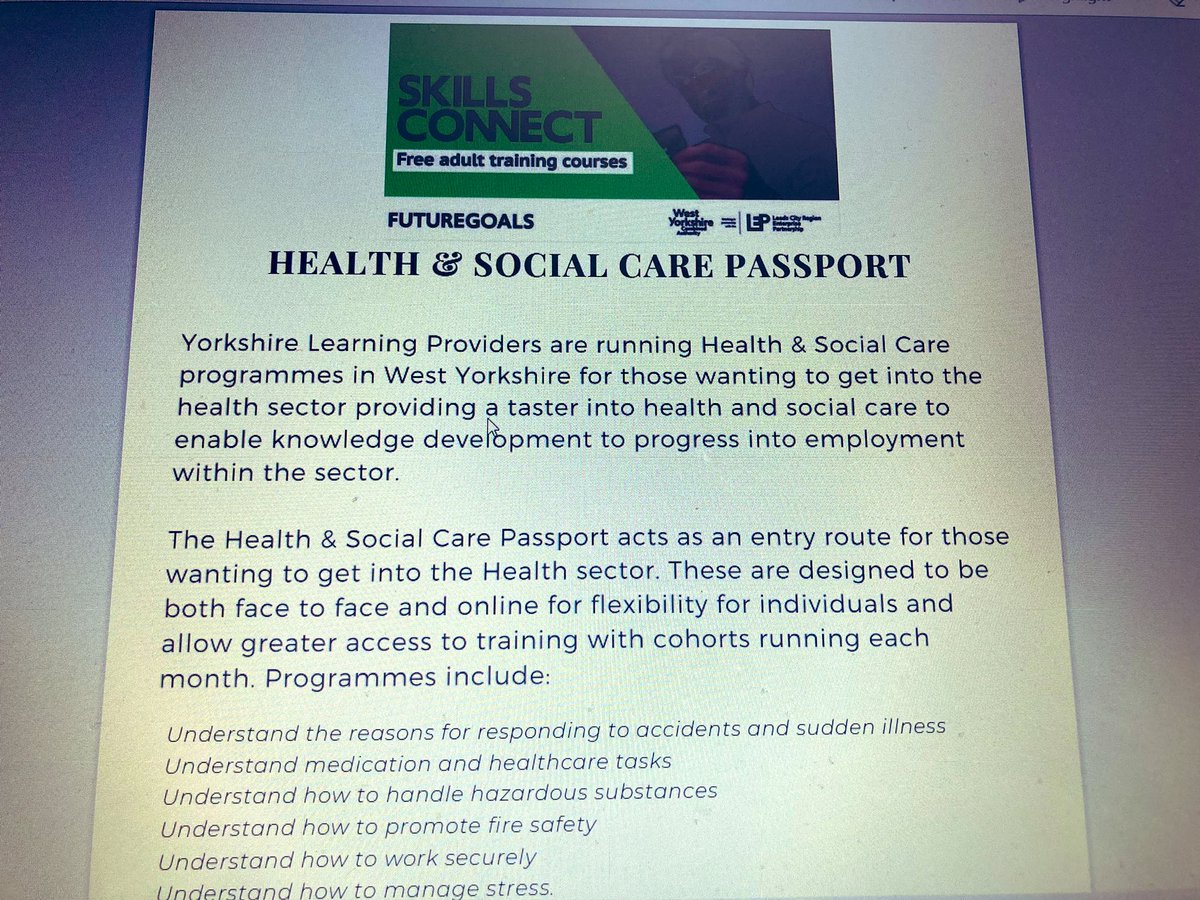 Happy world health day!!  To mark this day we’ve created a flyer detailing the skills connect health care courses we have for West Yorkshire residents to gain knowledge &amp; skills needed to work in the health care sector - contact kelly.townend@wylp.org.Uk for info #WorldHealthDay
