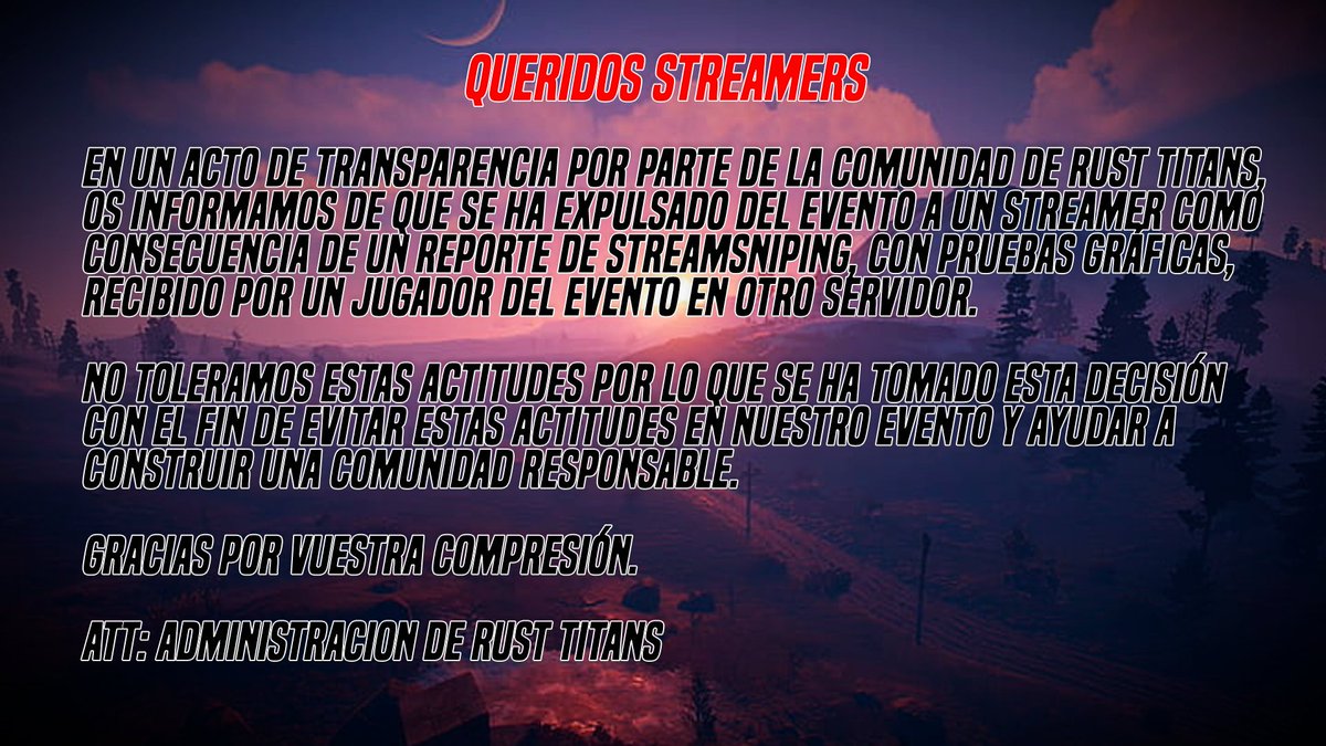 RustTitans's tweet photo. ⚠️ANUNCIO IMPORTANTE PARA EL EVENTO⚠️

⚠️No vamos a permitir ningún rasgo de toxicidad de nadie ni a nadie ⚠️ https://t.co/4HKYIeKJLM