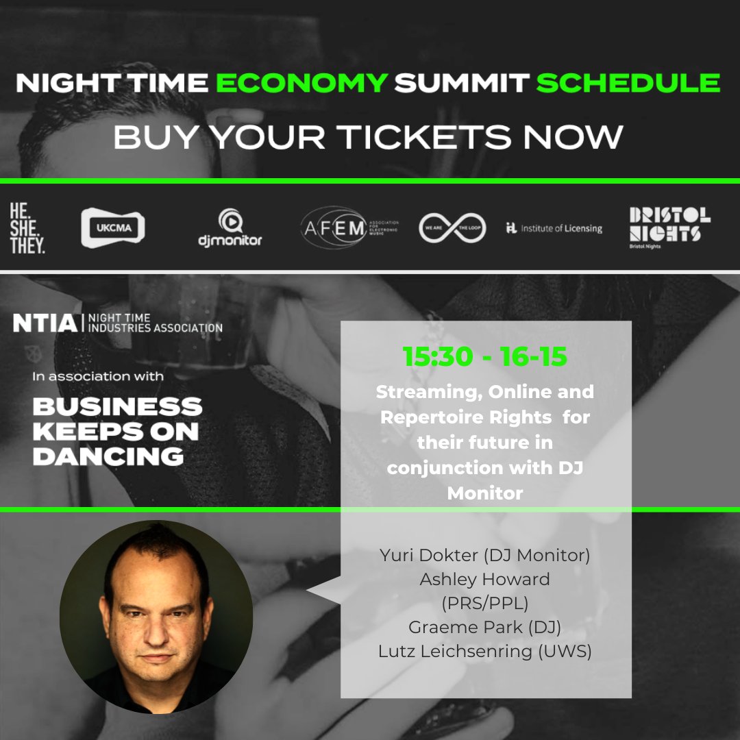 NIGHT TIME ECONOMY SUMMIT
April 7 - April 8
Bristol Beacon, in conjunction with Bristol Nights and Savenightlife
 
On Friday, DJ Monitor CEO @yuridokter will take part in a panel discussion about streaming, online and repertoire rights for the future. 
nighttimeeconomysummit.com