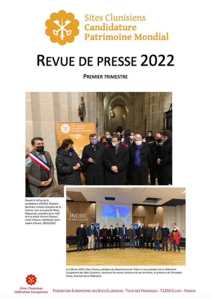 Premier trimestre 2022 sur les chapeaux de roues pour les <a href="/SitesClunisiens/">Sites Clunisiens</a> et la candidature <a href="/ClunisienUnesco/">Sites clunisiens européens, candidature UNESCO</a>. La presse en parle :
…atrimoine-mondial.sitesclunisiens.org/files/docs/rp_…