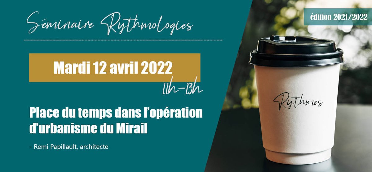 Le Séminaire #Rythmologies revient 
📅 Mardi 12/04 à 11h  - visioconférence
❓ Place du temps dans l'opération d'urbanisme du Mirail
🎙 Rémi Papillault, #architecte (<a href="/ENSATlse/">ENSA Toulouse</a>, #LRA)
👉Infos : msh-alpes.fr/actualites/pla…
🤝<a href="/MSH_A/">MSH-Alpes</a> <a href="/lpnc_cnrs/">LPNC Grenoble CNRS</a> @ENSATIse <a href="/EPFL/">EPFL</a>