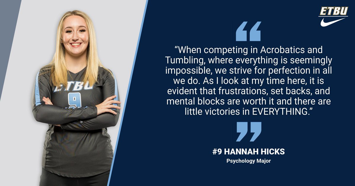 Senior Spotlight to wrap up the #2022 Season for the Tigers. YOU are LOVED. YOU a have made an impact. And YOU will be GREATLY MISSED. #9HannahHicks #TigersRipEM @thencata  @goetbutigers @ncaa_gymsupporter @ncaadiii @easttexasbaptistuniversity