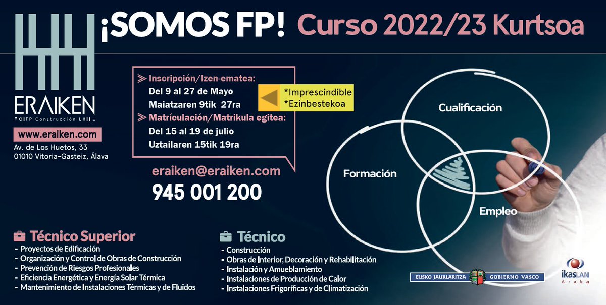 2022-23 Kurtsoa.  Izen ematea Maiatzaren 9tik 27ra. Ezinbestekoa matrikula egiteko
