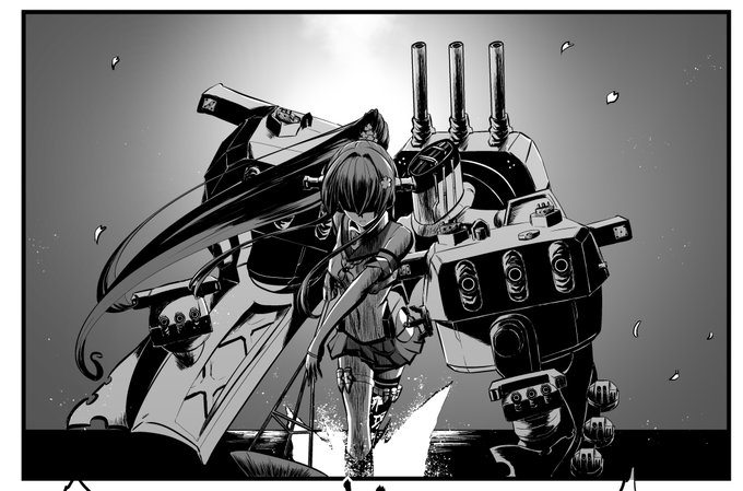 照明弾を背景に突撃する大和 