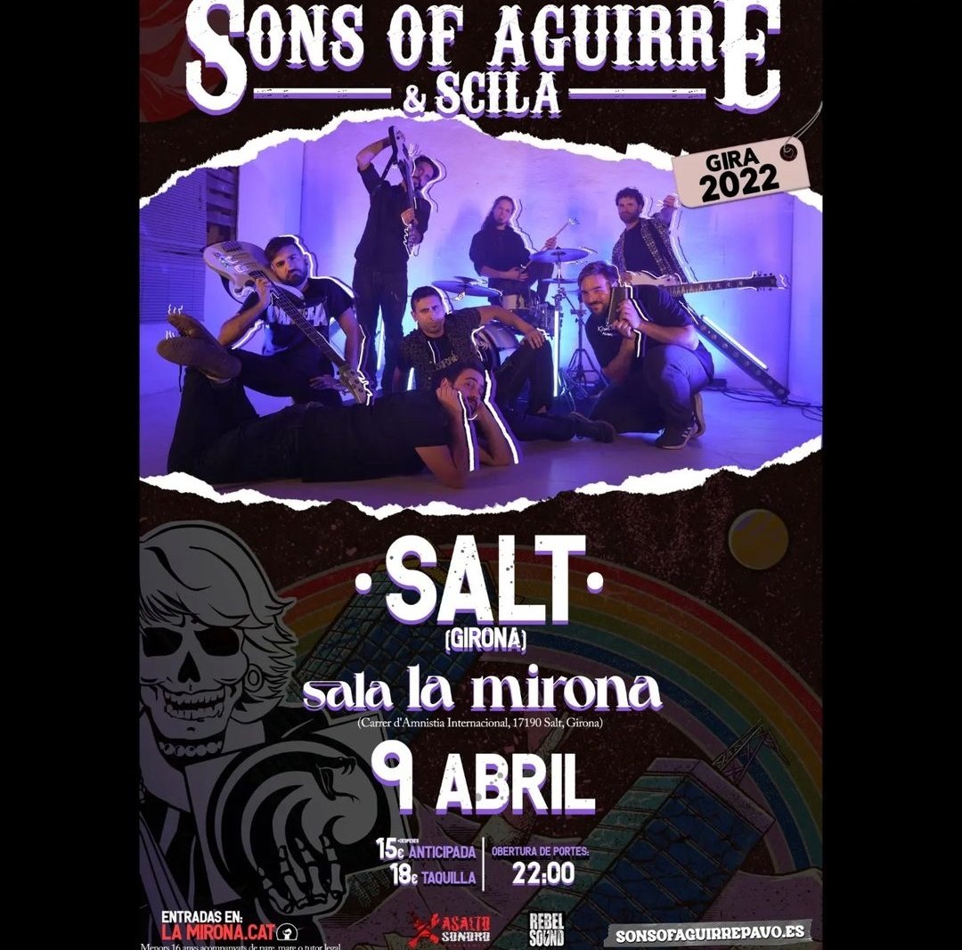 Concert amb SONS OF AGUIRRE &amp; SCILA dissabte 9 a Salt.

📍La Mirona
⏲️22h
🎟️15€

#salalamirona #salt #concertscatalunya