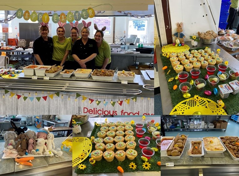Today has been Easter lunch. 🐣🐰🥚Thank you to our wonderful kitchen team for creating such a lovely meal for the children. A 'Hoppy' Easter to you all 🐰❤️💙