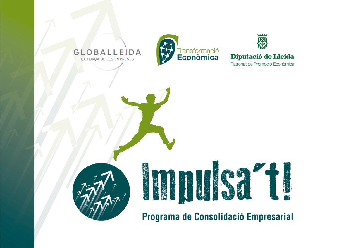 Promo_Economica's tweet photo. #ProgramaImpulsat | ✅ Obert el termini d’inscripcions per al programa de consolidació empresarial IMPULSA'T de #Globalleida.
Ho pots fer en aquest enllaç 📝▶️ https://t.co/sjGrSteOpv https://t.co/POYHAyw2cn