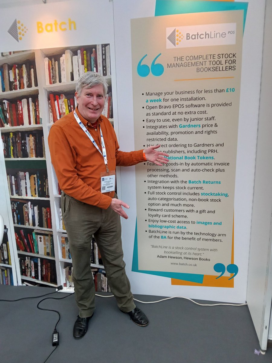batch_services's tweet photo. Adam Hewson of @sheenbookshop and @kewbookshop presents the #BatchLine poster, which just happens to feature a lovely quotation from himself. ๐ @BAbooksellers https://t.co/IUzSwMQCR6