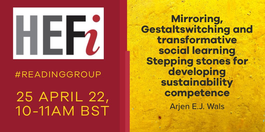 Our April reading group will be meeting on Zoom (25 April 2022, 10-11am BST) to discuss “Gestaltswitching and transformative social learning: Stepping stones for developing sustainability competence”

#ESD #SustainableDevelopment

Register &amp; Paper link: canvas.bham.ac.uk/courses/33255/…