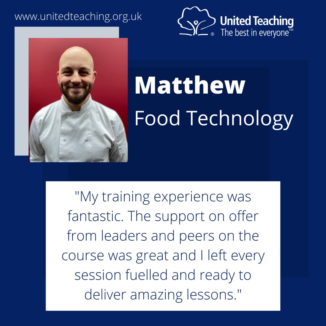 Meet the trainee! Matthew used to be a Chef and is now a Food Technology teacher. Read our blog to find out about his experience of teacher training with United Teaching!

hubs.ly/Q017pffw0

#foodtechteacher #traintoteach #unitedteaching