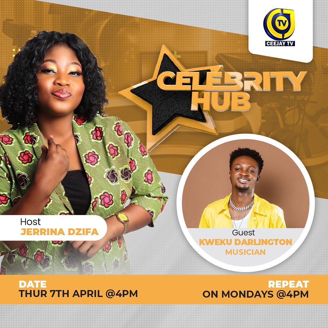 ceejaytv_gh's tweet photo. Catch @kwekudarlingtongh on Celebrity Hub at 4pm today. You can also stream live on Facebook @ceejaytv 

#ceejaytv #ceejaymultimedia https://t.co/h6E5yunc27