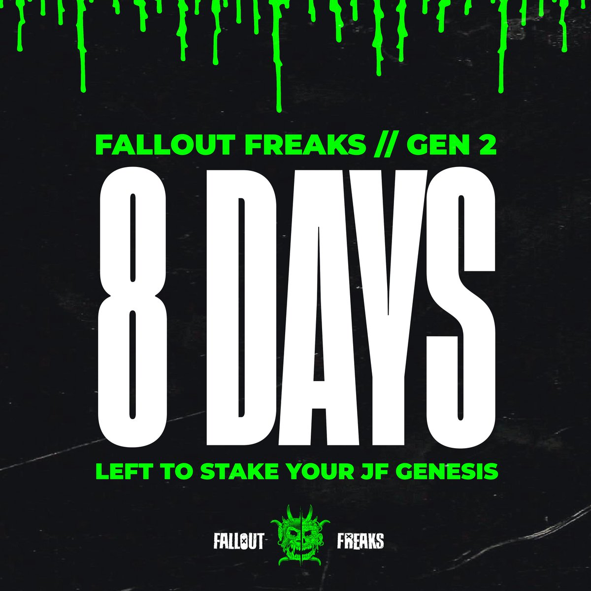 JungleFreaksNFT's tweet photo. ⚠️8 DAYS LEFT⚠️

JF Genesis holders have 8 days left to stake their Freak and receive max benefits utilizing $JUNGLE to mint their crystal for Gen 2.

Can't say we didn't warn ya...

☣️☣️☣️☣️☣️☣️ https://t.co/68bJncfLyb