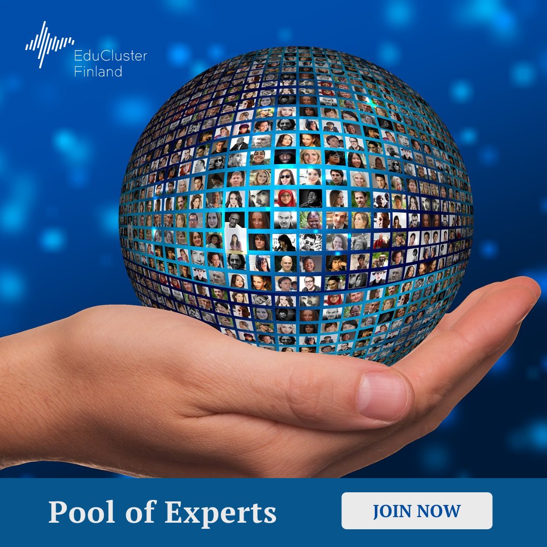 Calling for top-of-the-line education professionals!
Have you noticed our renewed Pool of Experts community? The community is for open-minded education experts with a multi-cultural approach and versatile competencies. Visit educluster.fi/careers/ and join the Pool of Experts.