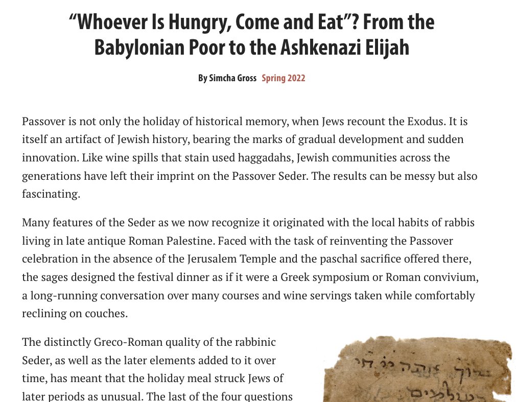 Ever wonder about the strange Aramaic invitation at the beginning of the Passover Haggadah? Check out my piece in the newest issue of @JRBooks! Many thanks to @shaisecunda for his friendship and editorial wizardry! jewishreviewofbooks.com/jewish-history…