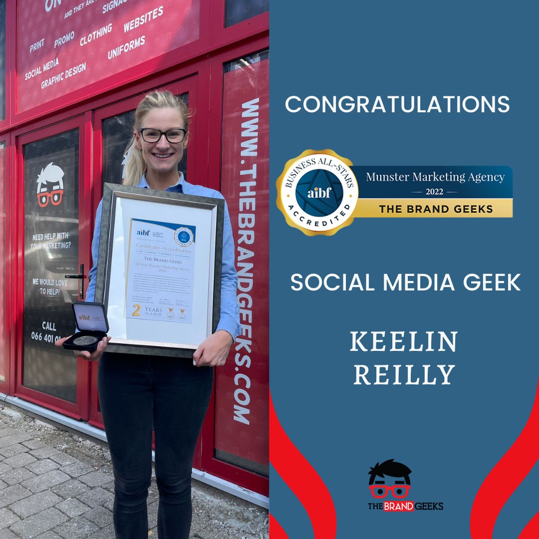 BrandGeeksDubln's tweet photo. Our Social Media Geek, Keelin is rocking the last few days of turning 30th with receiving All Star Business Accreditation of All Star Munster Marketing Agency 2022. Keep up the great work ! #allstarbusiness #MunsterAgency #DreamTeam #TheBrandGeeks https://t.co/XUCk0W0qXc