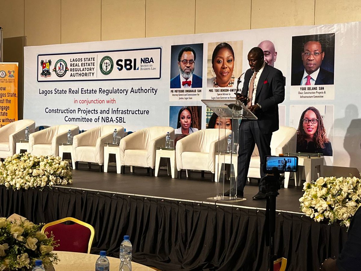 nbasblofficial's tweet photo. The opening remarks of the #LASRERA #NBASBL Stakeholders' Forum given by the Chairman of the NBA-SBL, @JemideAyuli, ably represented by Mr. Alex A-Adedipe, a member of the Governing Council of NBA-Section on Business Law.

#NBASBL2022 #NBASBL #Law #RealEstate #Lagos #Policy https://t.co/QkO7KqJRi5