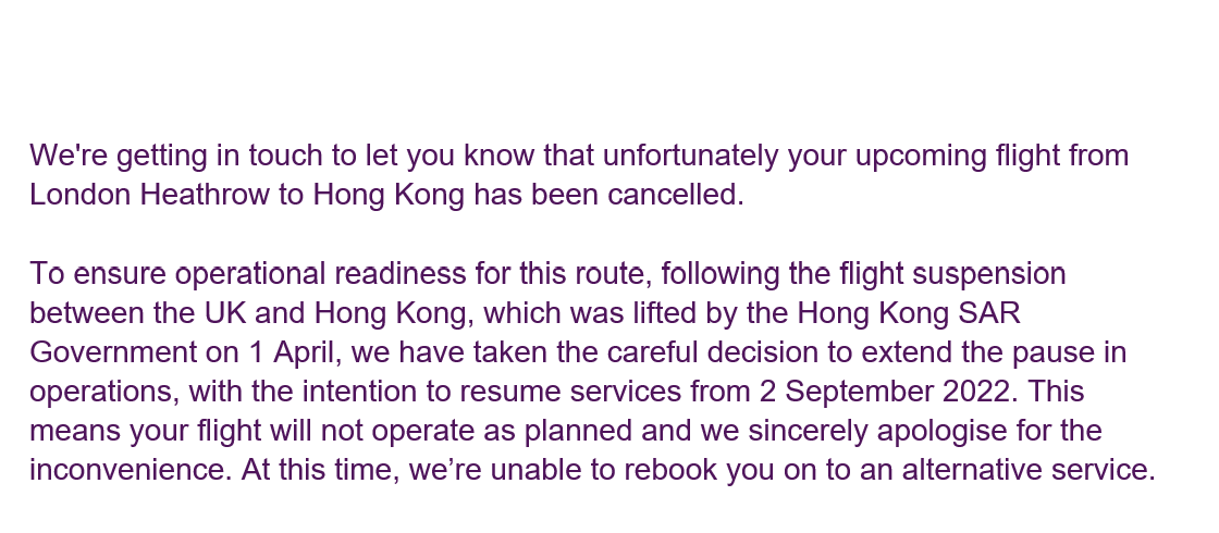 webbhk's tweet photo. More evidence of airlines deciding that #HK is not worth the trouble: @VirginAtlantic says no flights to HK until 2-Sep-2022 (at least). Asia's Isolated City. https://t.co/JRna5IwxFU