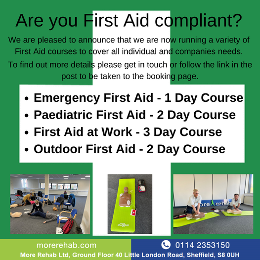 MoreRehab's tweet photo. Tues 26/4 -Paediatric First Aid course, followed on Thurs 5/5 with Emergency First Aid.
Details are on our website but if you need to know anything further or wish to talk about us running your own personalised course, then please feel free to contact us
https://t.co/qwjXg3QKe2 https://t.co/JHUDg0yR8o