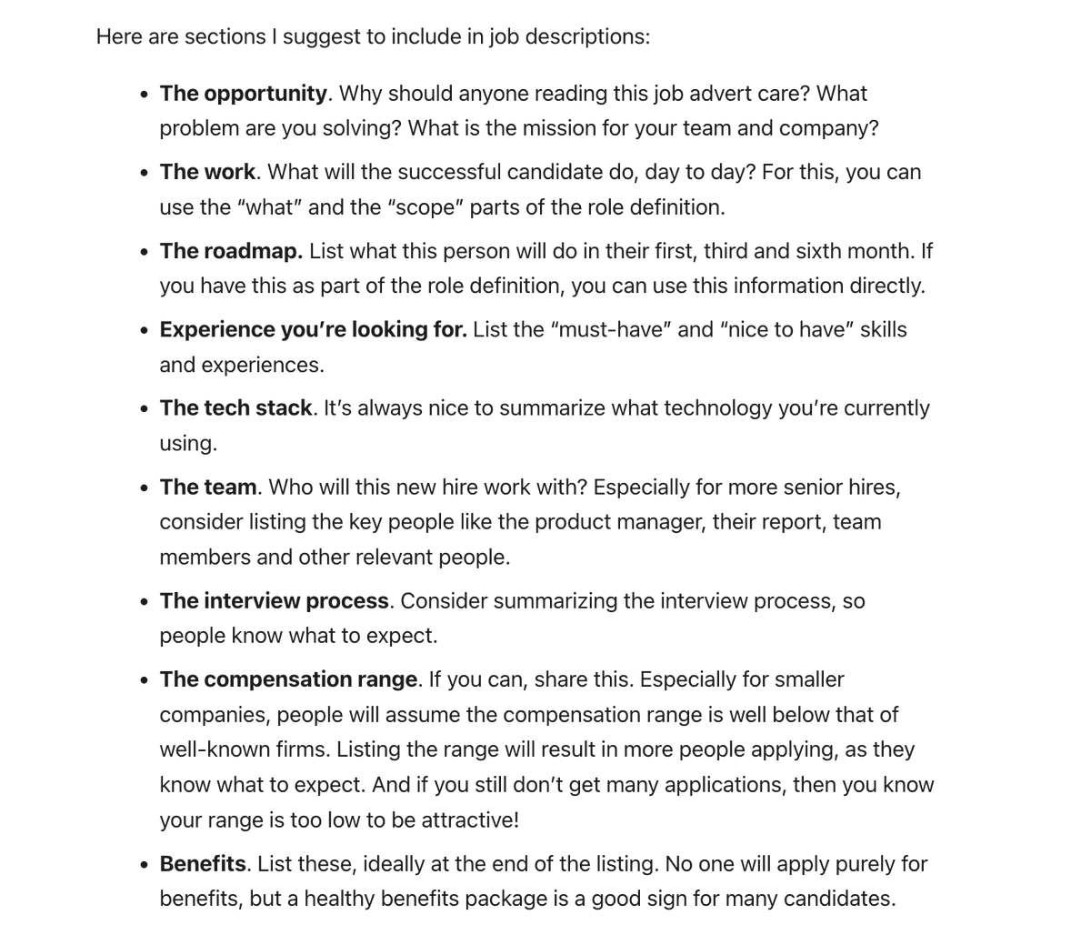 I wrote a post for subscribers on working practices to hire software engineers in this competitive market: newsletter.pragmaticengineer.com/p/hiring-softw…

How I suggest structuring job adverts.

Follow this approach and you will see FAR more success. Most JDs only do "required skills"&amp; are surprised...