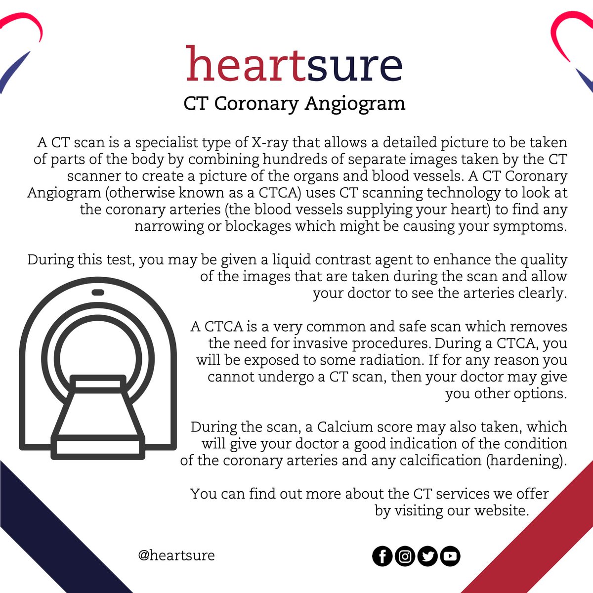 Heartsure's tweet image. Read more about our CT Angiogram services here 👇🏼 all of our diagnostic tests help you and your doctor to better understand your heart and plan your way to a healthier heart!

Find out how #ctangiogram helps us #understandyourheart 

#CardioTwitter #cardiactests 🫀#heart #ECG