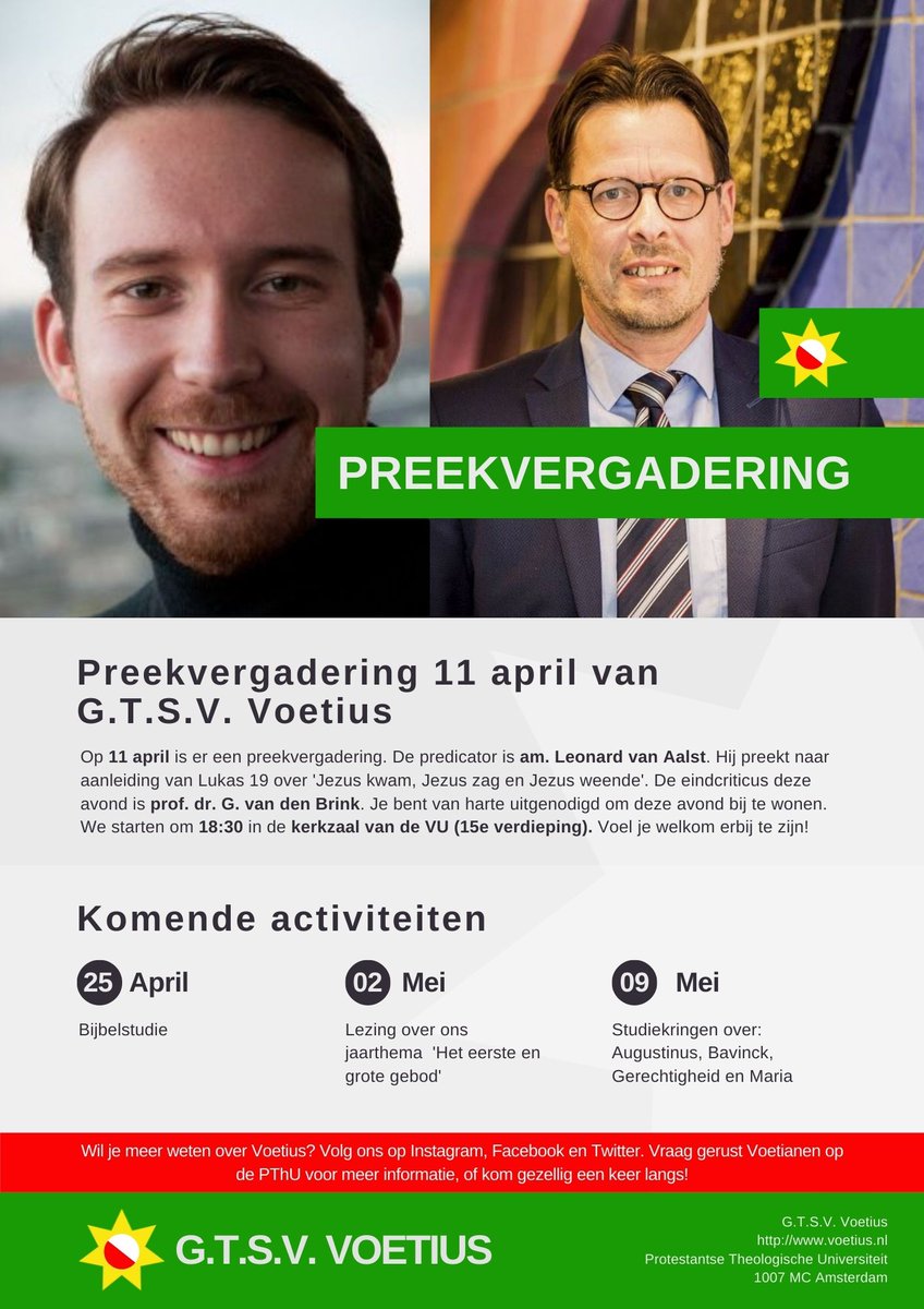 GTSVVoetius's tweet photo. 11 april is er weer een preekvergadering van Voetius. We beginnen om 18:30 in de kerkzaal van de VU(15e verdieping). Welkom! #theologie #preekvergadering #voetius #pthu #vu https://t.co/zAZRr4bNbA