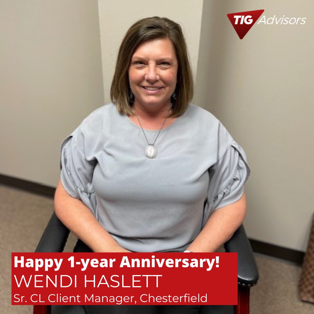 TIGadvisors's tweet photo. 🎉Happy work anniversary to Wendi Haslett! Wendi is a Sr. Client Manager at our Chesterfield location, helping serve clients in the STL area with their business insurance coverages. We're so glad you're a part of #TeamTIG!
#TeamTIG #insurance #WeCareDeeply #anniversary #loyalty https://t.co/zGzcDrwl3s