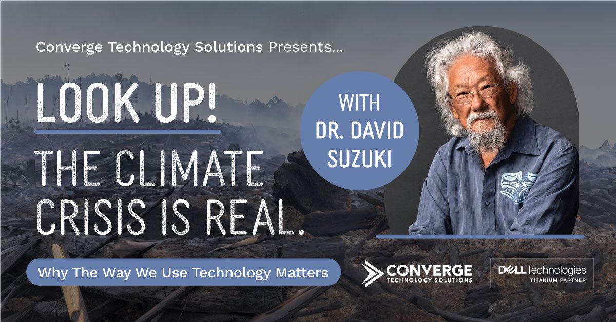 ConvergeTSC's tweet image. Concerned about the ways technology impacts climate change? Join us on 4/14 for a virtual event with award-winning scientist, environmentalist, &amp;amp; author, Dr. David Suzuki, followed by a panel discussion. Click to register: bit.ly/3uon1SV #Sustainability #ClimateChange