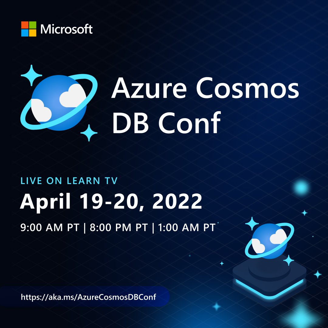 AzureCosmosDB's tweet photo. 📅 Save the date: Azure Cosmos DB Conf is happening April 19 - 20. 

Register for this free, virtual developer event at:  https://t.co/XGuxfChdCO https://t.co/5qPH4kDGNQ