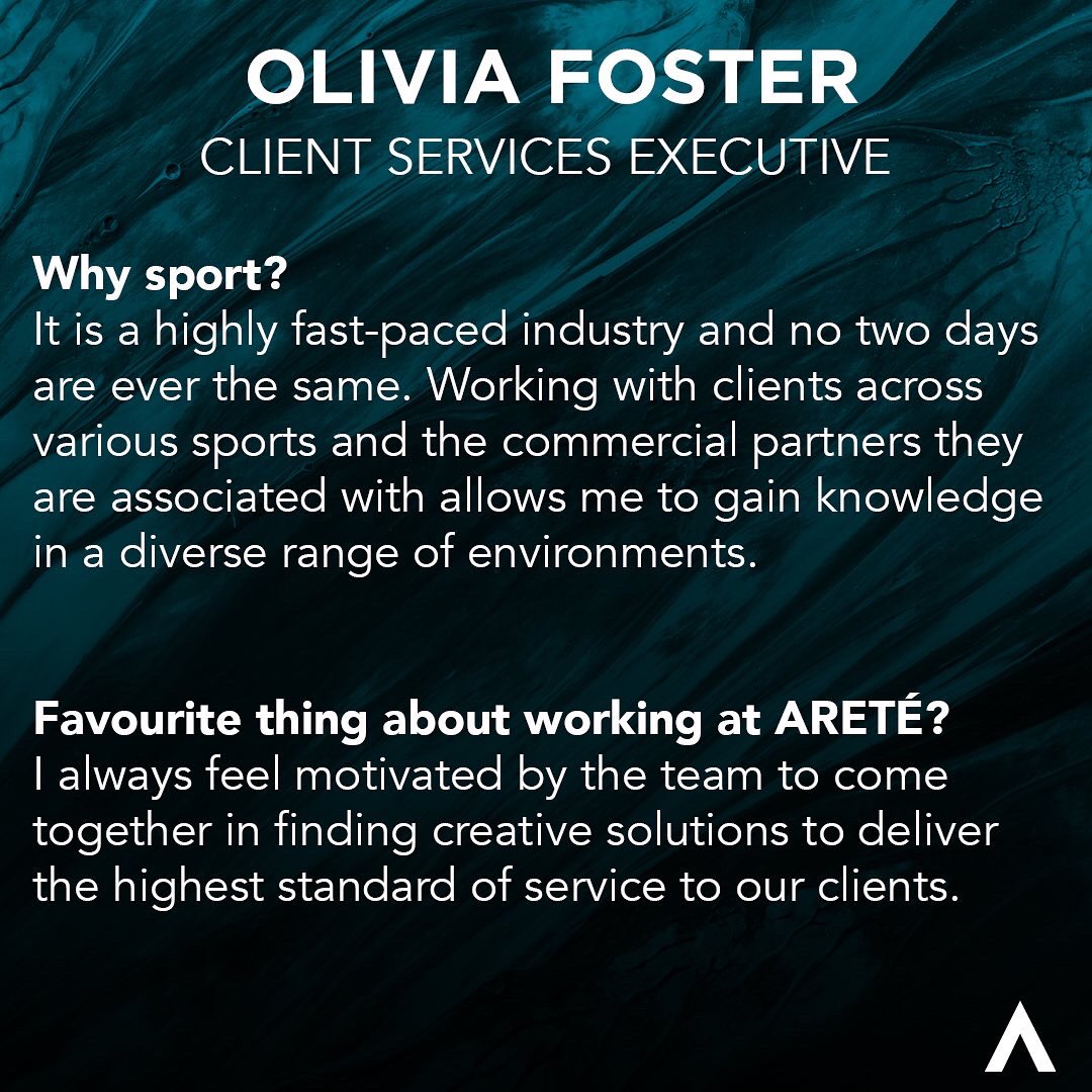 AreteLtd's tweet photo. MEET THE TEAM: Olivia Foster

Olivia joined ARETÉ in 2021 as part of our growing client services team. She works very closely with clients and their families to fulfil all their off-pitch requirements and requests to the highest possible level. https://t.co/jxRKvtY4oq