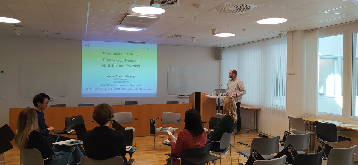 NuriaMS2's tweet photo. This week we had a #photovoice training 📸🎙️by @mfranco_uah, member of the #GIGHEALTH project, funded by @forteforskning at @karolinskainst. We learned how to use photovoice for the aims of our project: how #digitalplatformwork is related to health and wellbeing. https://t.co/ZIeEXfTpsf