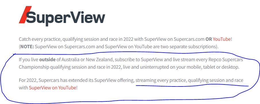 Marcandrew41's tweet photo. @officialjmurf @supercars @daffidreynolds @ARMORALLAusNZ @F1 Very disappointing considering the YouTube subscription is for "EVERY" practice, qualifying and race. https://t.co/IZLdjMnR15