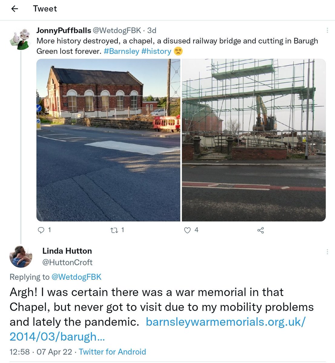 If a war memorial with these names on it turns up in an antique shop or car boot sale please take a photo for me. I've just heard that the Chapel near Barnsley where I thought it had been relocated has been demolished. #FWW  barnsleywarmemorials.org.uk/2014/03/barugh…