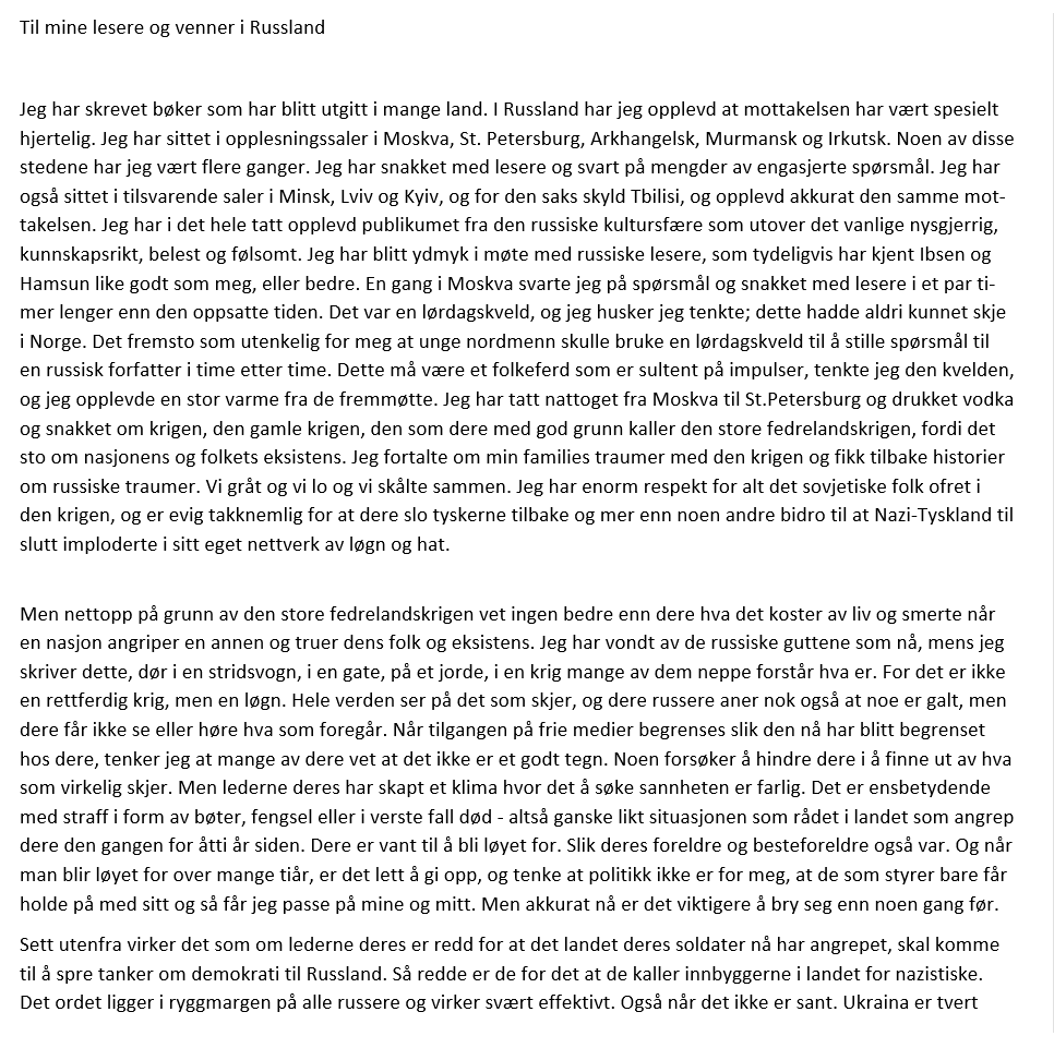 erlendloe's tweet image. Til mine lesere og venner i Russland.
