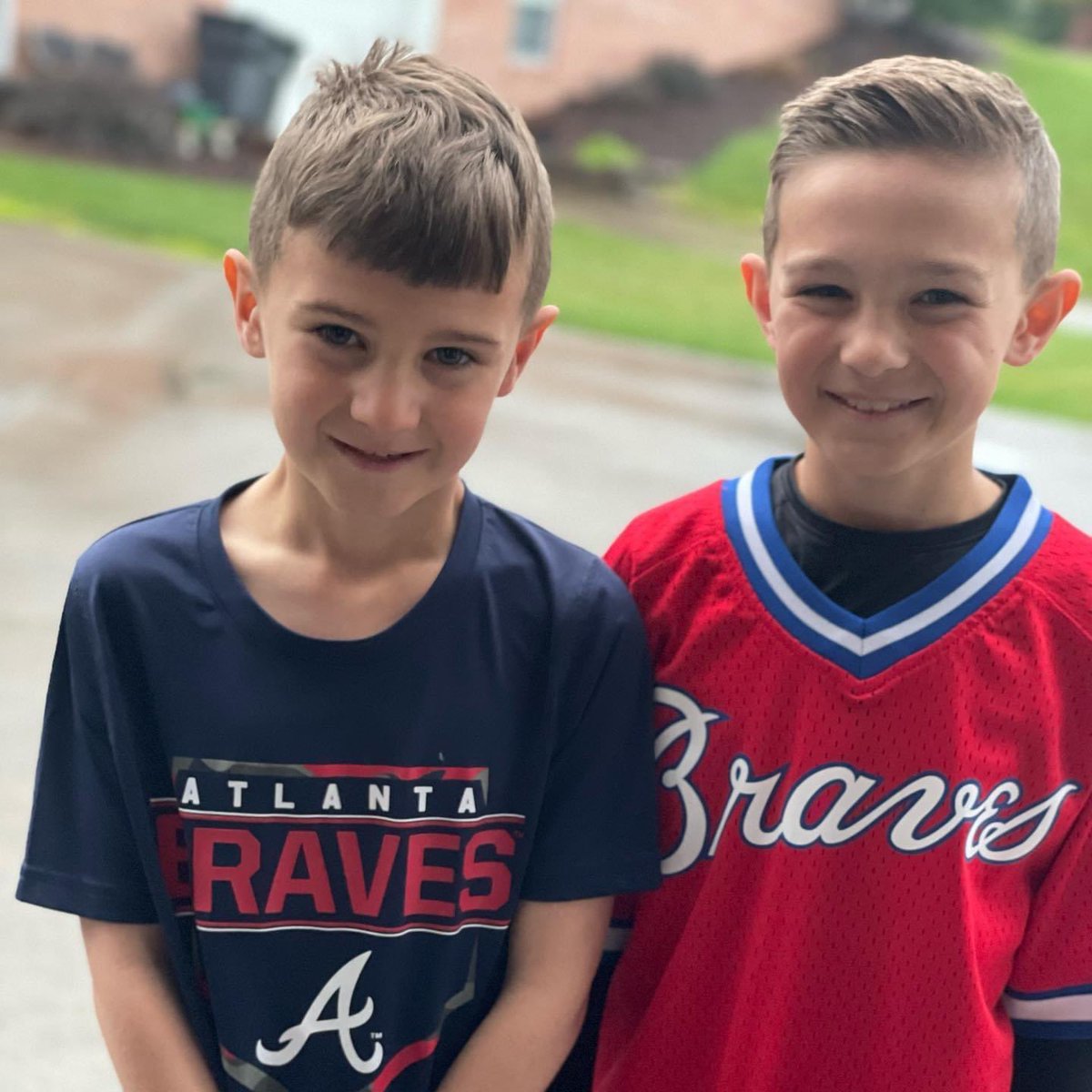 TiffRamsey's tweet photo. First words from these boys this morning.. “Baseballs BACK!! Run it back ATL” ⚾️

#repthechamps #braves #openingday @LieutenantDans7 @Braves https://t.co/IgRcUFmG2l