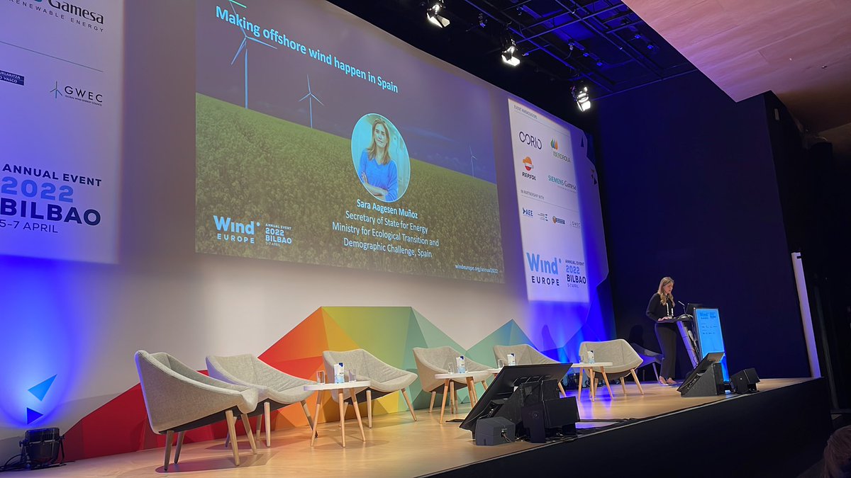 ldmorselli's tweet photo. Sara Aagesen @mitecogob addresses #WindEurope2022 in #Bilbao https://t.co/XW84dNRDyp