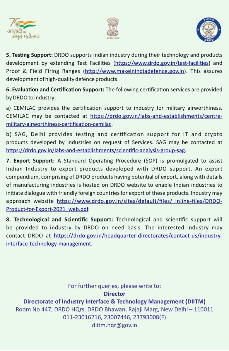 Hon’ble Raksha Mantri today handed over 30 Transfer of Technology of DRDO developed products to #IndianIndustry. Key technologies transferred are QRNG, Counter Drone System, Advanced Sights, Airborne EO/IR System and FSAPDS Ammunition etc.

pib.gov.in/PressReleasePa…