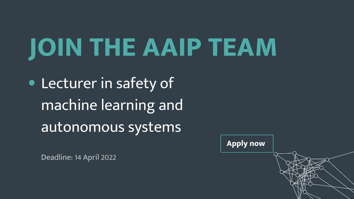 Join the #AssuringAutonomy team! This is a proleptic lectureship so you'll join us as a Research Fellow and in January 2024 take up a lectureship <a href="/UoY_CS/">UoY Computer Science</a>. The research will draw together machine learning &amp; safety analysis methods. Find out more and apply: york.ac.uk/assuring-auton…